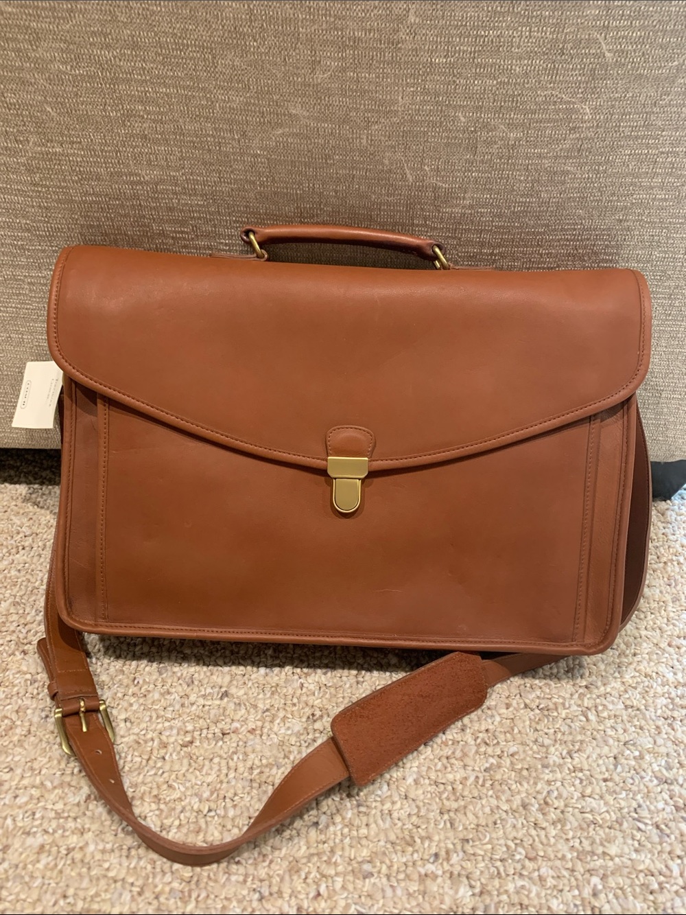 Coach Leather Briefcase in Warm Chestnut Brown with Gold Hardware